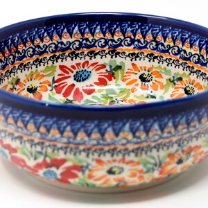 Polish Pottery Bowl 6 Inch Diameter in Unikat Floral Garden from Zaklady Ceramic Boleslawiec