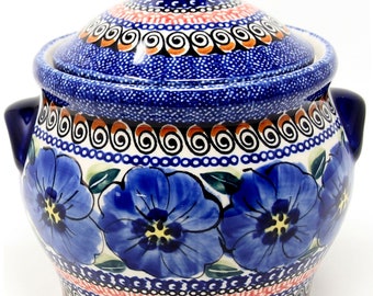 Polish Pottery Medium Canister 4.2 cups in Regal Bouquet Unikat Design signed by Anna Madziarz