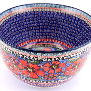 Polish Pottery Large Mixing Bowl Large in Poppies Unikat Signature Pattern by Zaklady Boleslawiec