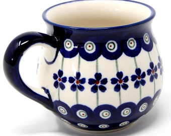 Mug 8 Oz. Polish Pottery from Zaklady in Floral Peacock Pattern