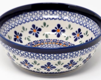 Polish Pottery 7" Bowl in Flower Mosaic Pattern by Zaklady Boleslawiec