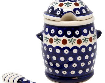 Honey Jar and Dipper 18 Oz., Polish Pottery from Zaklady in Nature Pattern