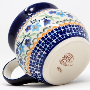 Mug 16 Ounces from Zaklady, Polish Pottery in Blue Blossom Pattern image 3