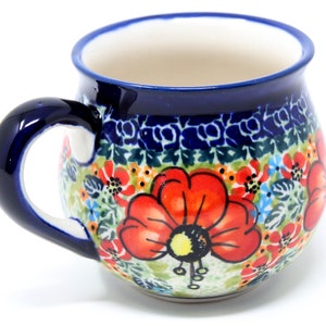 Polish Pottery Coffee Mug 8 Oz. in Unikat Garden Meadow Pattern hand painted by Agata Kozoj