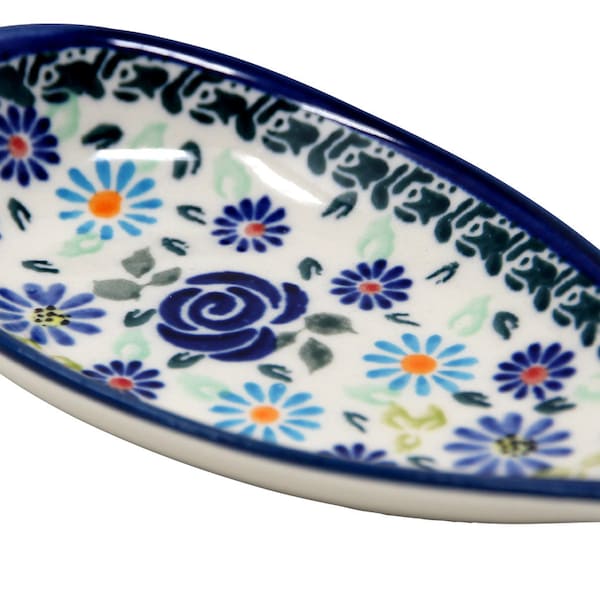 Polish Pottery Spoon Rest from Zaklady Ceramiczne Boleslawiec, 5 Inch long