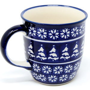 Polish Pottery Mug 12 Oz., by Zaklady Boleslawiec in Winter Night Pattern