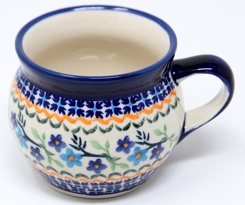 Mug 16 Ounces from Zaklady, Polish Pottery in Blue Blossom Pattern image 1