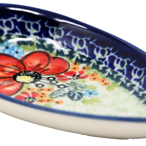 Spoon Rest, Polish Pottery from Zaklady in Unikat Signature Pattern