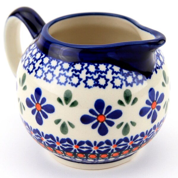 Polish Pottery Mosaic Flower Creamer / Milk Jug by Zaklady Ceramiczne Boleslawiec - 10 Oz