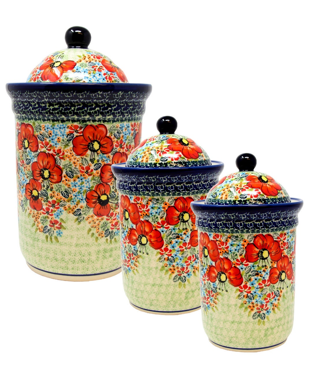 Canister Set 3 Pieces, Polish Pottery From Zaklady Boleslawiec in