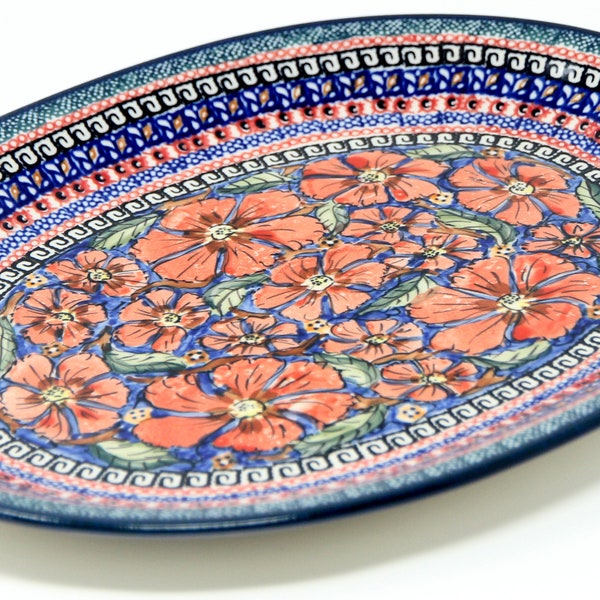 Large Serving Platter in Poppies Polish Pottery Pattern signed by Agnieszka Chmielowiec