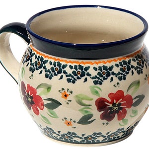 Polish Pottery Belly Mug 16 Ounces | Zaklady Boleslawiec Stoneware | Handcrafted Ceramic Coffee Cup