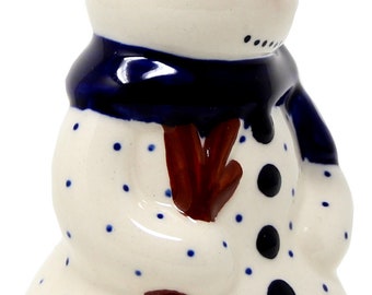 Snowman Statuette Candlestick Holder, Polish Pottery from Zaklady