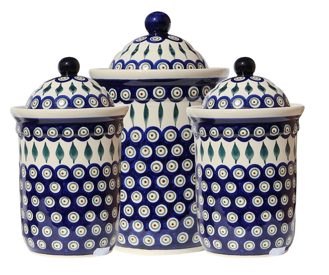 Canister Set 3 Pieces Polish Pottery From Zaklady Boleslawiec Etsy
