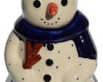 Snowman Statuette Candlestick Holder, Polish Pottery from Zaklady