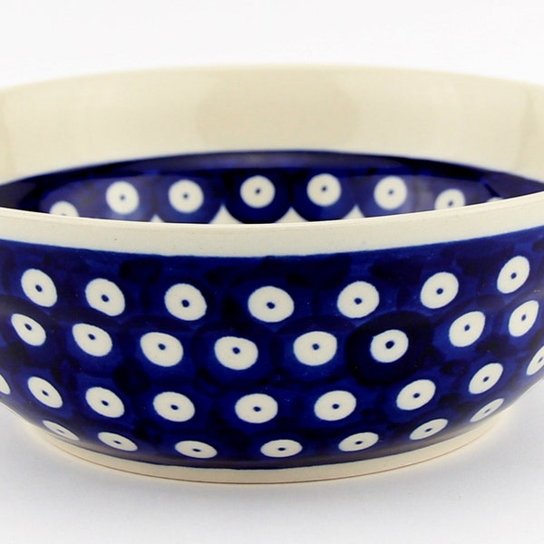 Cereal / Salad Bowl, Polish Pottery from Zaklady Boleslawiec in Polka Dot Pattern, Capacity 24 Oz.