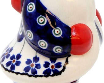 Santa Claus Statue, Polish Pottery from Zaklady in Floral Peacock Pattern