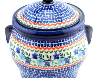 Polish Pottery Medium Canister 1 Qt. in Blue Blossom Pattern from Zakklady Boleslawiec