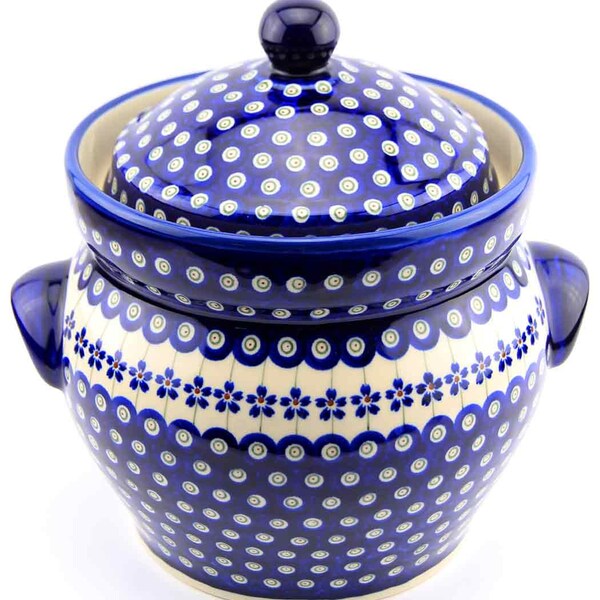 Polish Pottery Fermenting Pickling Crock Pot 4.5 liter / 4.75 quarts in Floral Peacock Pattern from Poland