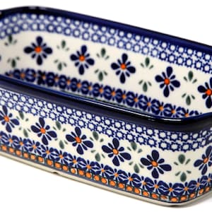 Polish Pottery Loaf Baker with Handles in Mosaic Flower Design From Zaklady Ceramiczne Boleslawiec