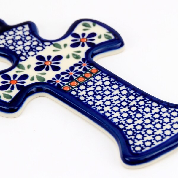 Cross in Mosaic Flower Pattern Polish Pottery