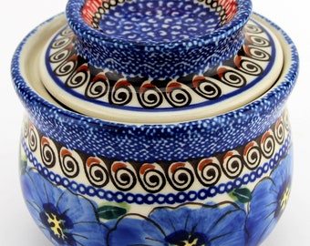 Polish Pottery French Butter Dish in Regal Bouquet Unikat Signature Pattern by Zaklady Boleslawiec