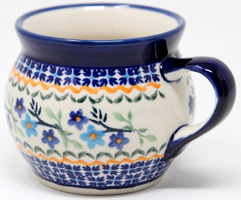 Mug 16 Ounces from Zaklady, Polish Pottery in Blue Blossom Pattern image 2