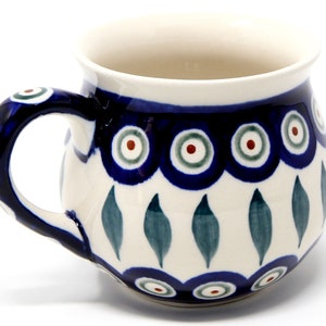 Mug 8 Oz. Polish Pottery in Peacock Pattern Zaklady Boleslawiec