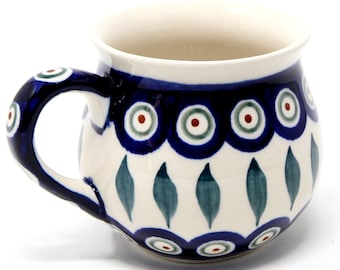 Mug 8 Oz. Polish Pottery in Peacock Pattern Zaklady Boleslawiec