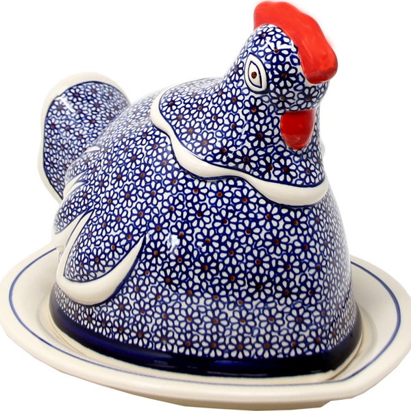 Chicken Serving Platter, Polish Pottery from Zaklady Boleslawiec in Daisy Dreams Pattern