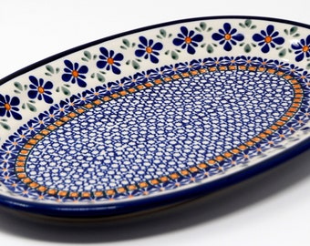 Oval Platter, Polish Pottery from Zaklady Boleslawiec in Mosaic Flower Pattern