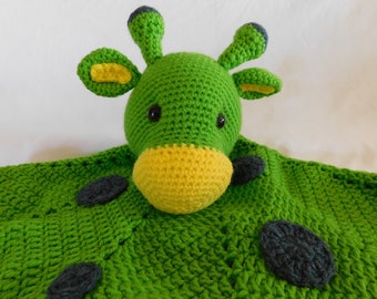 Gina la Jirafa Crochet Manta de seguridad, Handmade lovey, manta de seguridad para bebés, acurrucarse para bebés, ganchillo de mano lovey