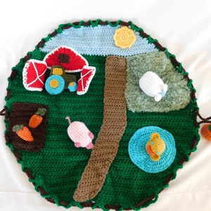 Made to order- Farmyard  Play mat, Toddler Toy, Crocheted Farm Animals, Barnyard, Baby Shower Gift, Infant Gift, handmade gift, Sensory play