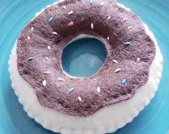 Two Felt chocolate donuts with sprinkles play food kitchen toddler decor kids imaginary play felties dramatic play homeschooling kids 3+