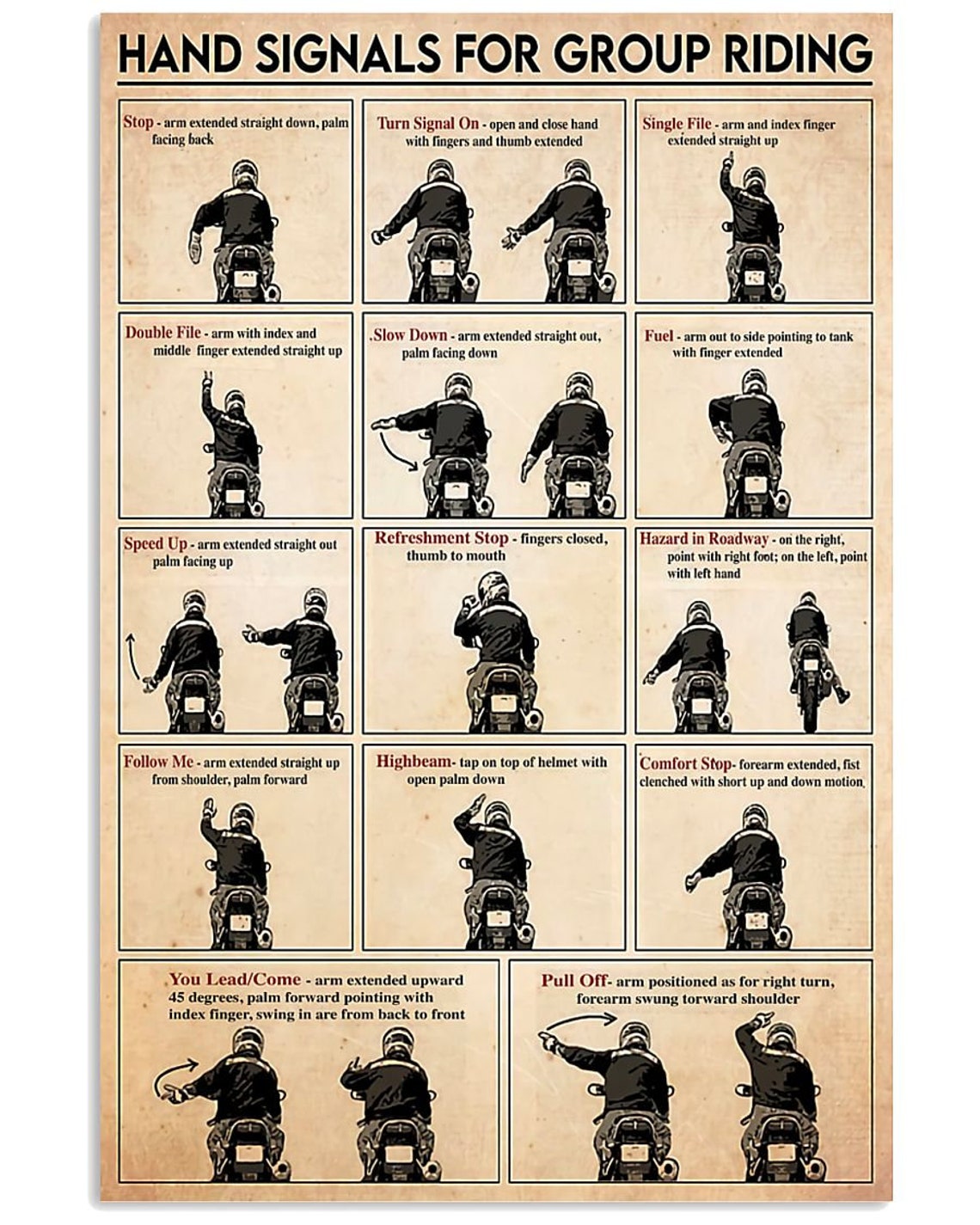 Motorcycle Hand Signals For Group Riding Canvas 0.75in Etsy