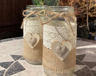 10 x Rustic Jars, perfect for Wedding Centerpieces or BBQ tables