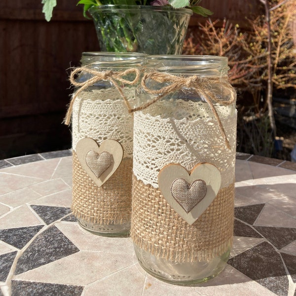 10 x Rustic Jars, perfect for Wedding Centerpieces or BBQ tables