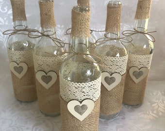 10 x  Rustic wine bottles for wedding table decorations