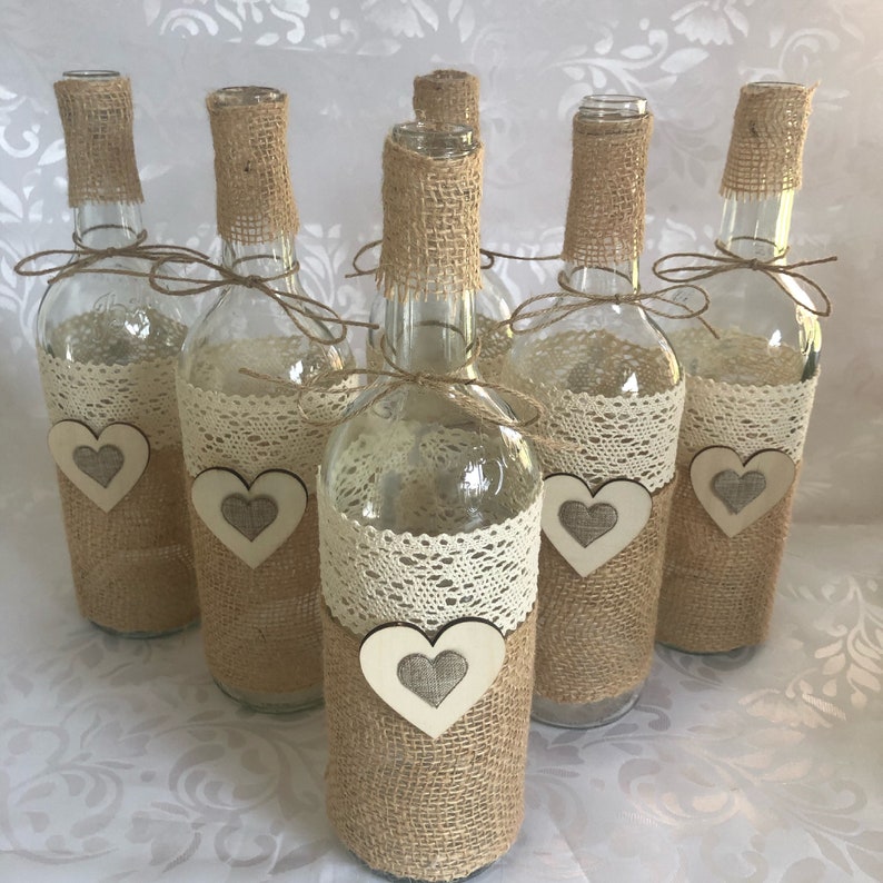 10 x Rustic wine bottles for wedding table decorations image 1