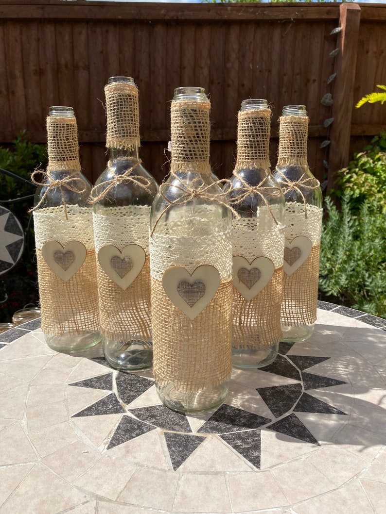 10 x Rustic wine bottles for wedding table decorations image 3