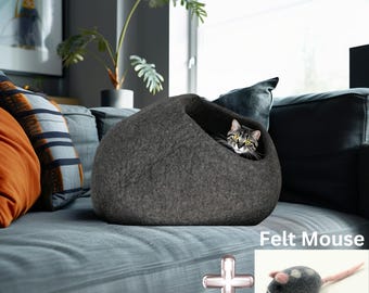 Handgemaakte kattenmand van wolvilt voor ultiem comfort en ontspanning! Kleur: Grafietgrijs