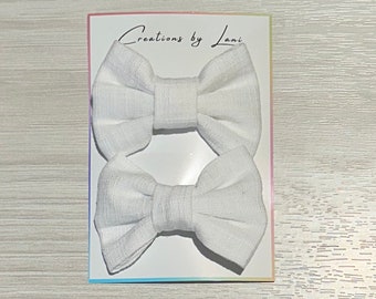White Linen 2 pack Hair Bows | Kids Hair Bow | Mothers Day Gift