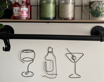 Wine Glass, Beer Bottle, Martini Glass Wire Design- Cocktail, Drinks, Alcoholic Beverages, Handmade, Wire Art, Kitchen, Dining, Bar