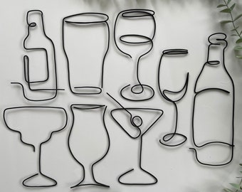 Wine, Cocktail, Champagne, Beer Bottle, Martini Glass Wire Design- Bar, Man Cave, Pub, Cocktail, Drinks, Handmade, Wire Art, Kitchen, Dining