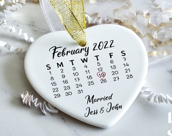 Personalized Engagement Ornament, Custom Anniversary Gift, Our First Christmas as Mr and Mrs, First Engagement Christmas Gift Heart Ornament