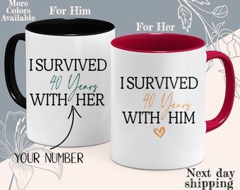 Funny 40th Anniversary Mug Gift: 'I Survived 40 Years'