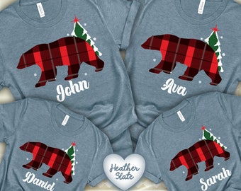 Red Plaid Bear Family Christmas Shirt | Matching Xmas Shirts