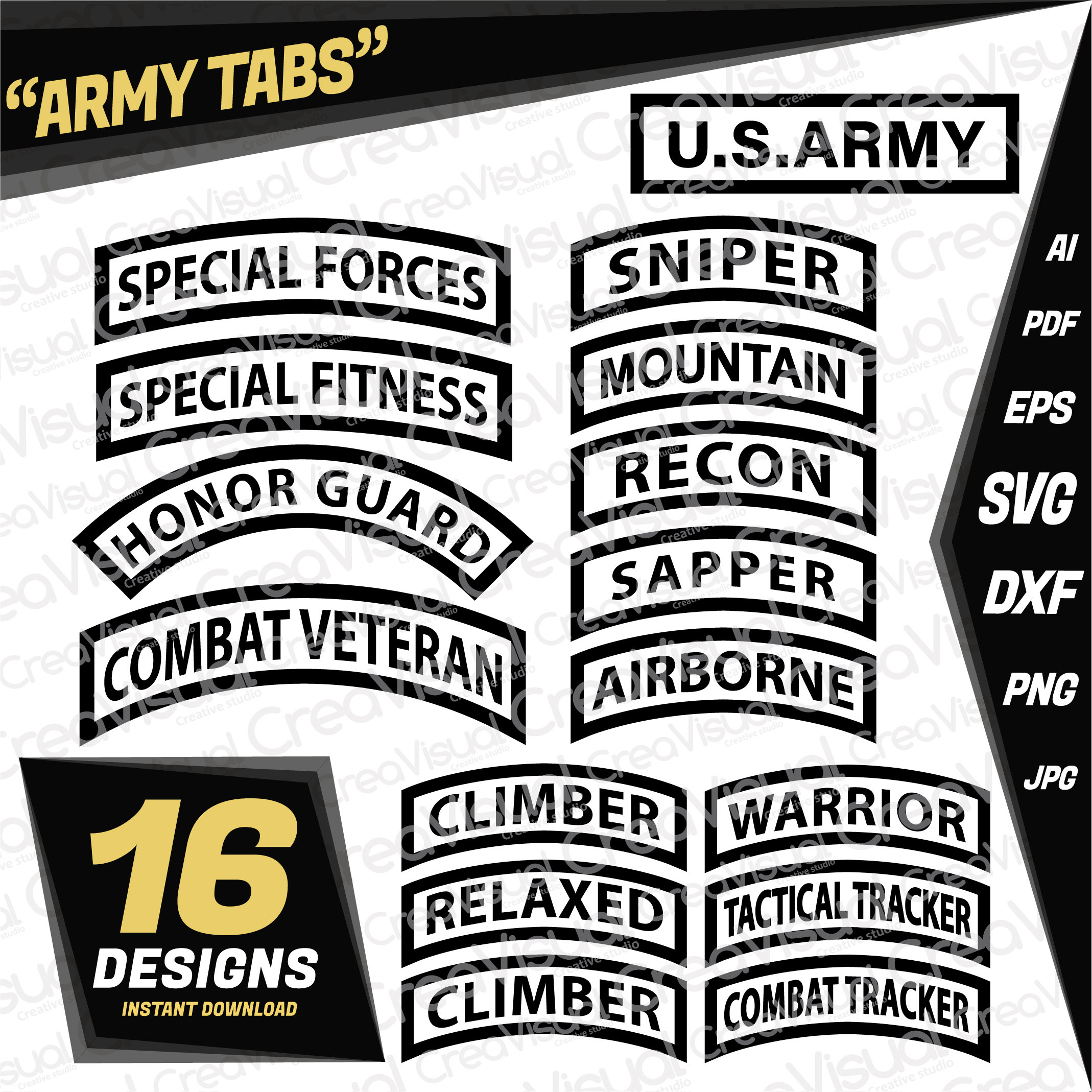 Army Svg Tabs Silhouette Army Tabs United States Army Tabs Etsy Norway