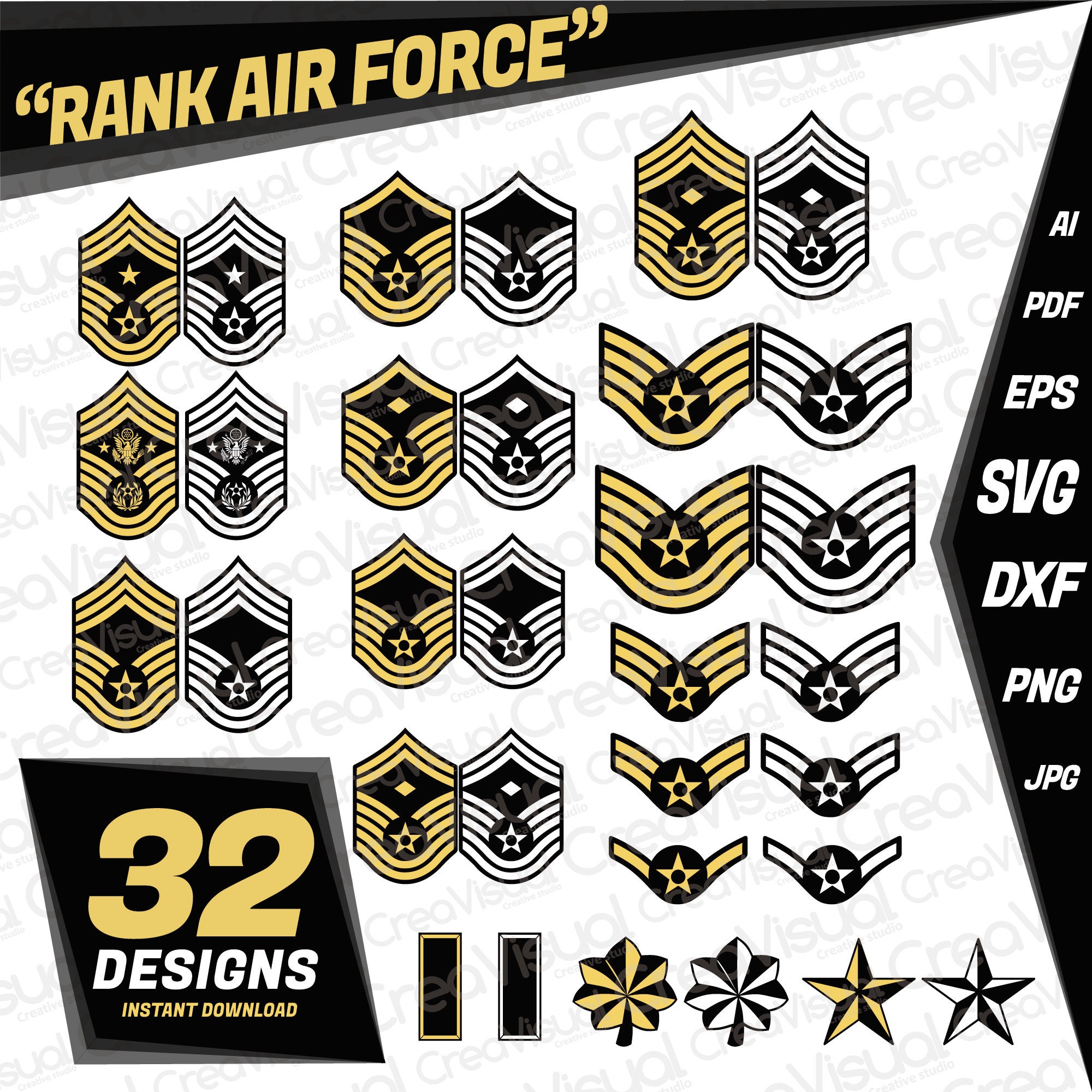 Rank Air Force Symbol Badges Rank Air Force Rank Air Force Etsy UK