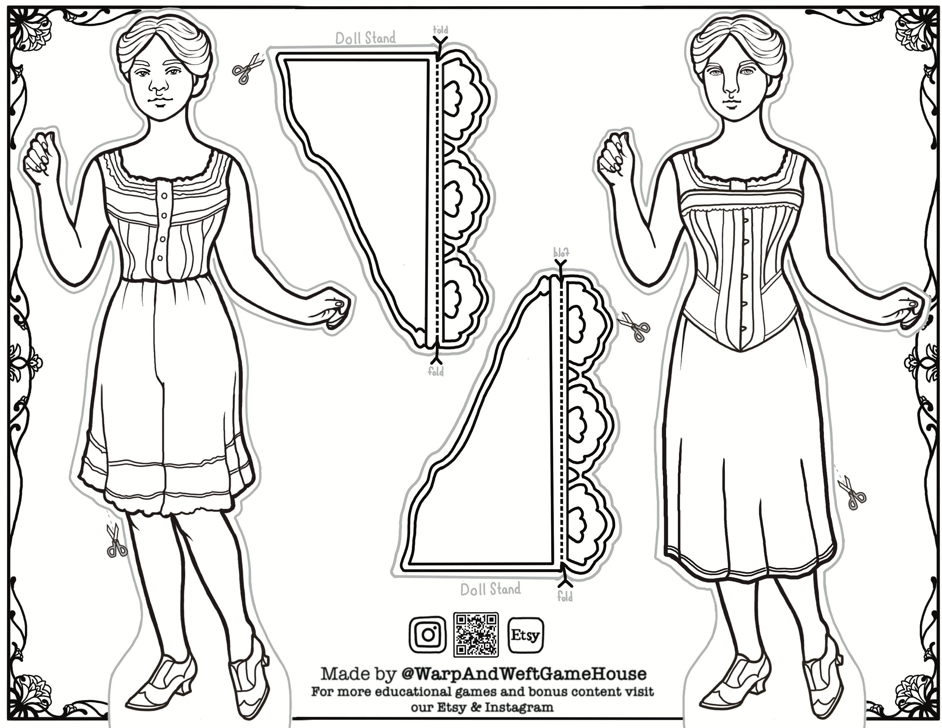 dolls country  ボールペン画 ペルシャ014【ドローイング】 Women's History Paper Doll Coloring Pages: 1800s Fashion